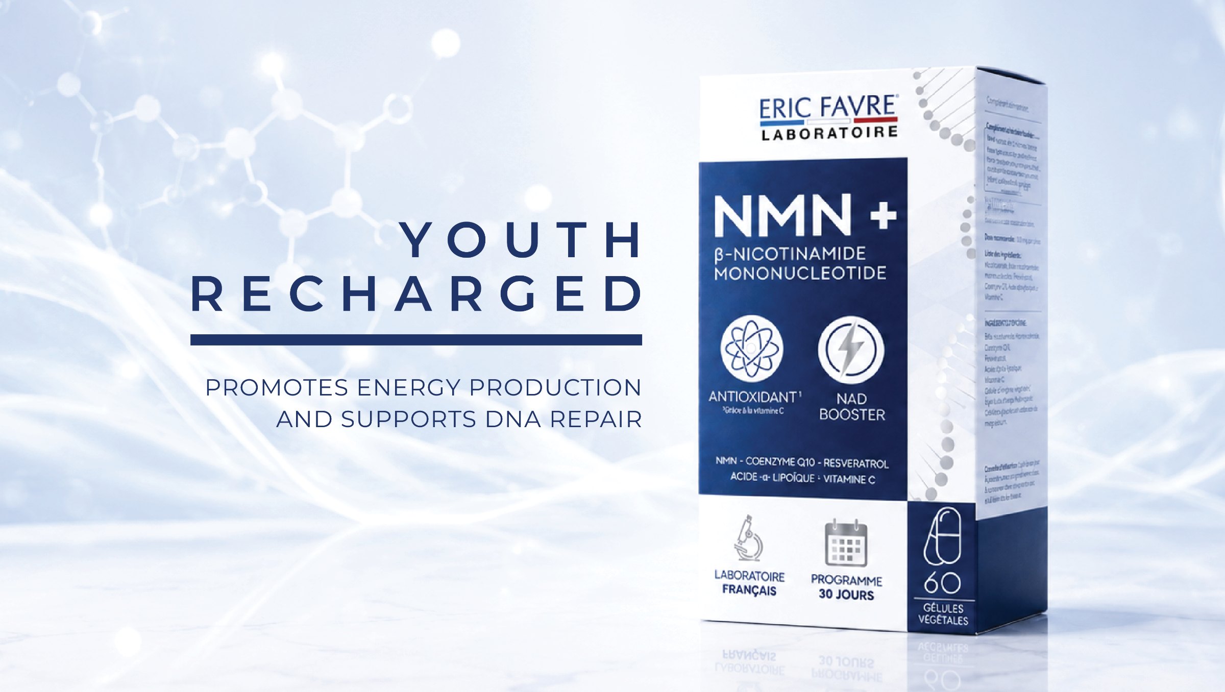 Eric Favre NMN+ — Youth recharged. Promotes energy production and supports DNA repair.